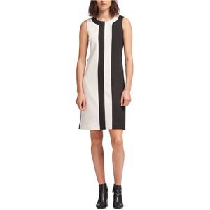 DKNY Womens Colorblocked Sheath Dress, black, L